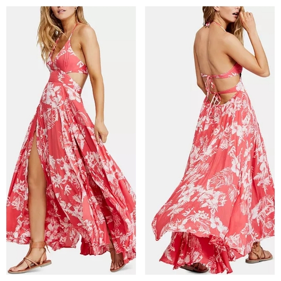 Free People Lille Printed Tie-Back Maxi Dress Size Medium - Picture 1 of 7